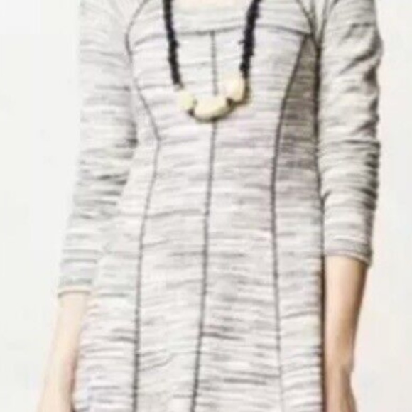 Anthropologie Saturday Sunday Long Sleeve T-Shirt Dress White Grey XL - Picture 2 of 7